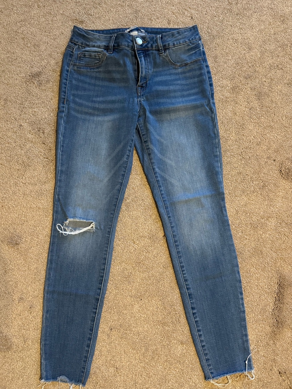 refuge Medium Blue Skinny Jeans with Knee Rip